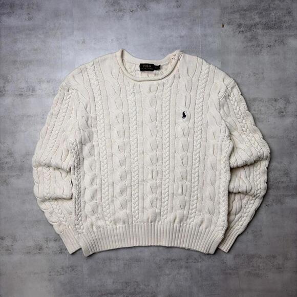 Ralph Lauren Sweaters - Y2K White Polo Ralph Lauren Cable Knit Pullover Sweater